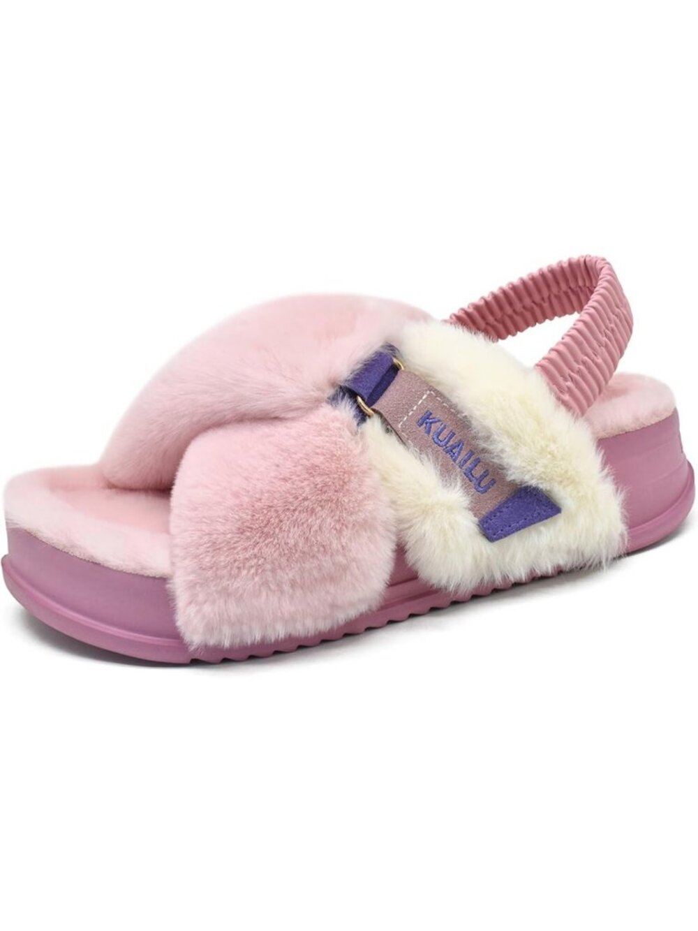 Cozy Fuzzy Soft Platform Slippers for Women with Arch Support & Faux Fur